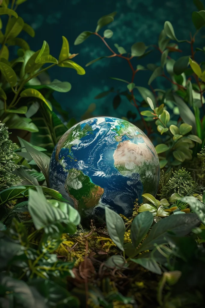 Earth planet surrounded by plants