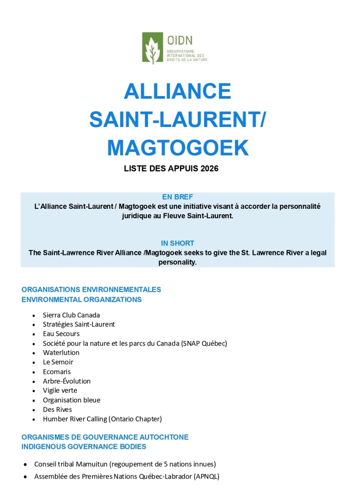 Alliance saint-laurent / magtogoek liste des appuis 2026